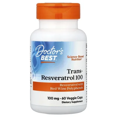 Doctor's Best, транс-ресвератрол, 60 растительных капсул