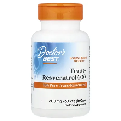 Doctor's Best, транс-ресвератрол 600, 600 мг, 60 вегетарианских капсул