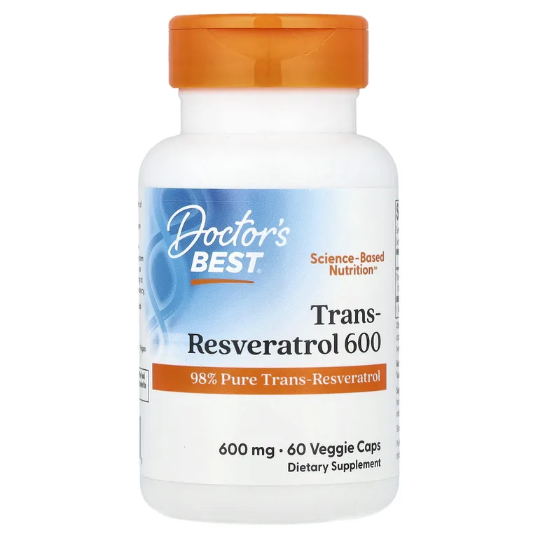 Doctor's Best, транс-ресвератрол 600, 600 мг, 60 вегетарианских капсул