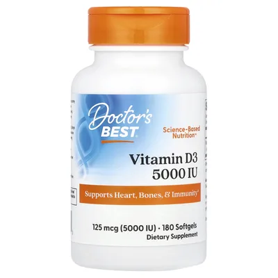 Doctor's Best, витамин D3, 125 мкг (5 000 МЕ), 180 капсул