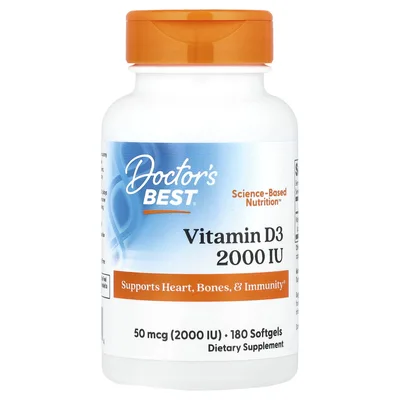 Doctor's Best, витамин D3, 50 мкг (2000 МЕ), 180 капсул