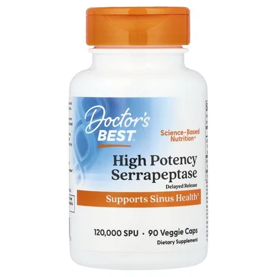 Doctor's Best, высокоэффективная серрапептаза, 90 растительных капсул