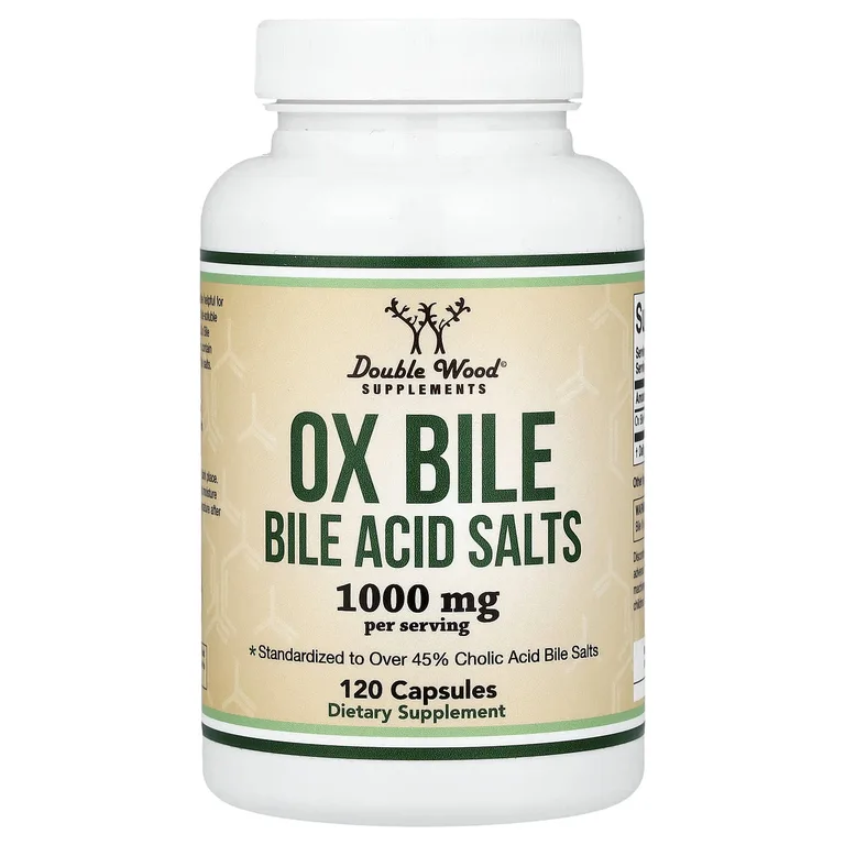 Double Wood Supplements, Ox Bile - Bile Acid Salts, 120 Capsules (500 mg per Capsule)