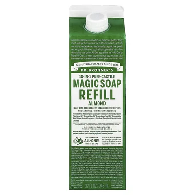 Dr. Bronner's, 18-in-1 Pure-Castile Magic Soap Refill, Almond, 32 fl oz (946 ml)