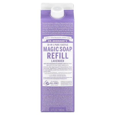 Dr. Bronner's, Pure-Castile Magic Soap, 18 в 1, сменная упаковка, лаванда, 946 мл (32 жидк. унции)