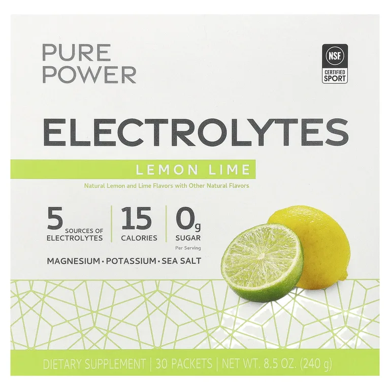 Dr. Mercola, Pure Power, электролиты, лимон и лайм, 30 пакетиков по 8 г (0,28 унции)