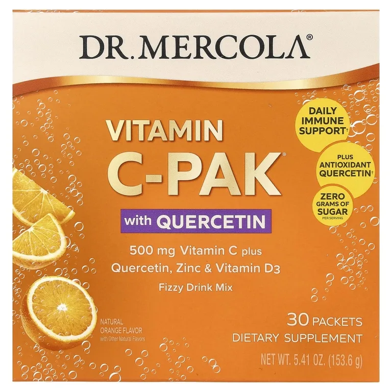 Dr. Mercola, витамин C-PAK с кверцетином, натуральный апельсиновый вкус, 30 пакетиков по 5,12 г (0,18 унции)
