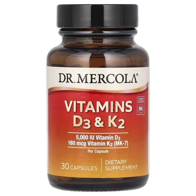 Dr. Mercola, витамины Д3 и К2, 30 капсул