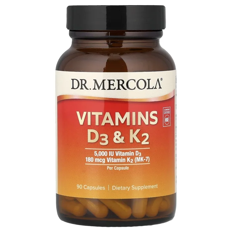 Dr. Mercola, витамины D3 и K2, 90 капсул