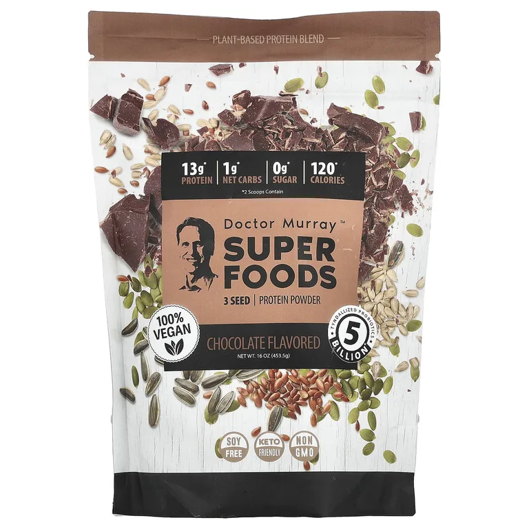 Dr. Murray's, Super Foods, протеиновый порошок из 3 видов семян, тыква, лён, подсолнечник, шоколад, 453,5 г