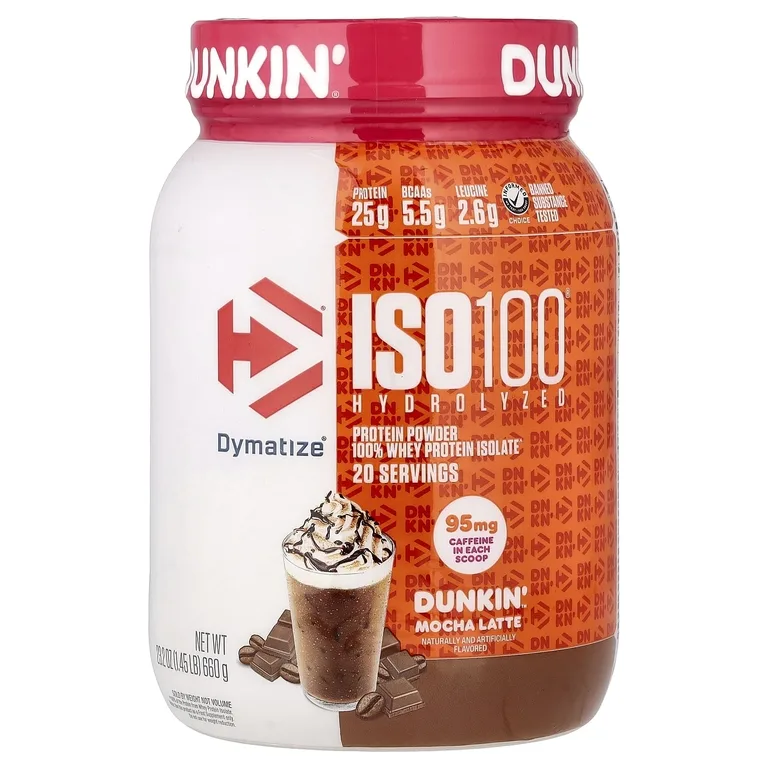 Dymatize, ISO100®, гидролизованный 100% изолят сывороточного протеина, Dunkin', мокко латте, 660 г (1,45 фунта)
