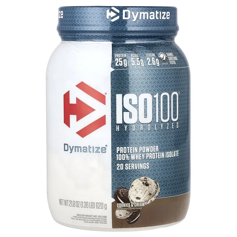 Dymatize, ISO100®, гидролизованный, 100% изолят сывороточного протеина, печенье и сливки, 620 г (1,36 фунта)