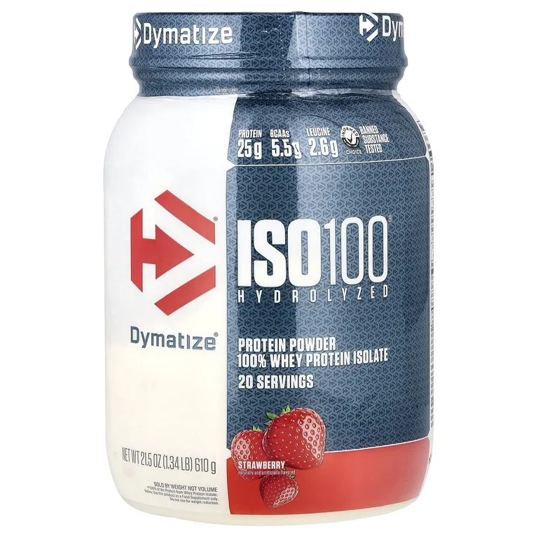 Dymatize, ISO100®, гидролизованный, 100% изолят сывороточного протеина, со вкусом клубники, 610 г (1,34 фунта)