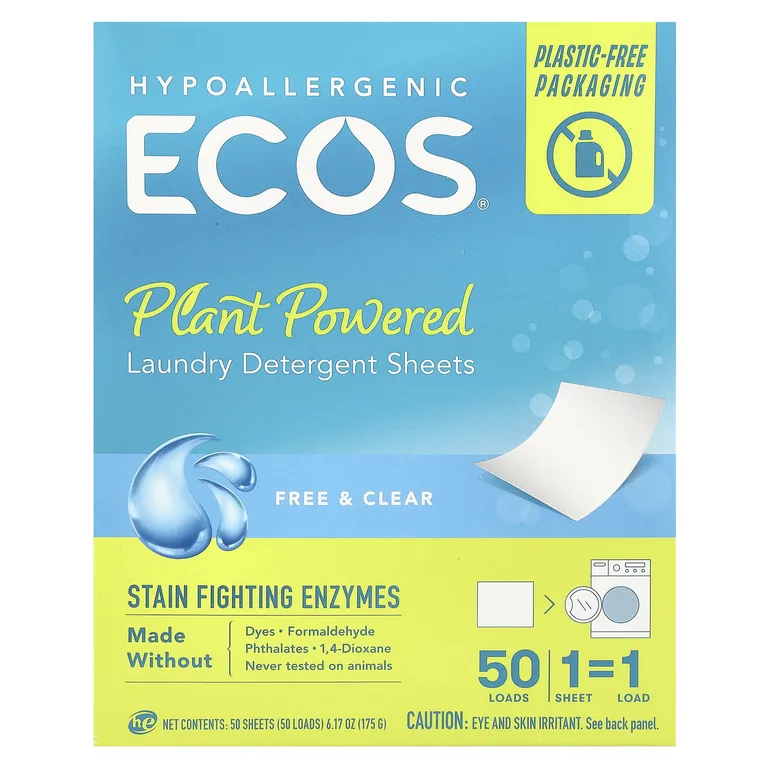 Ecos, Ecos®, растительные салфетки для стирки, без добавок и прозрачные, 50 шт.