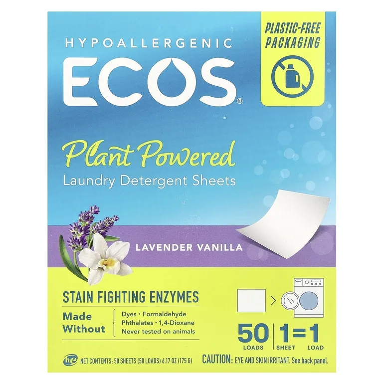 Ecos, Ecos®, салфетки для стирки на растительной основе, лаванда и ваниль, 50 шт.