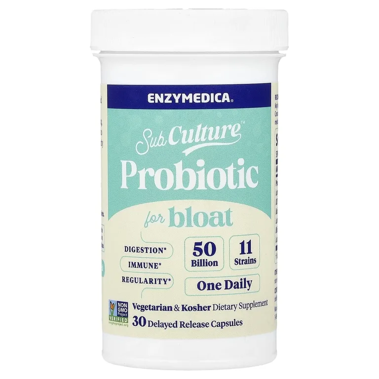 Enzymedica, пробиотик SubCulture™ от вздутия живота, 50 млрд, 30 капсул с отсроченным высвобождением