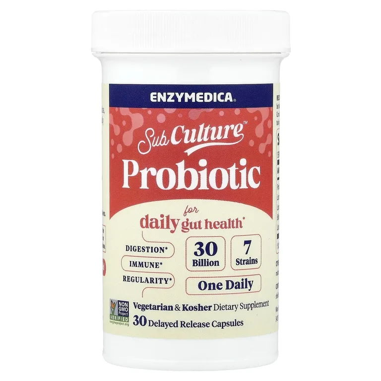 Enzymedica, Sub Culture™, пробиотик для ежедневного здоровья кишечника, 30 млрд, 30 капсул с отсроченным высвобождением