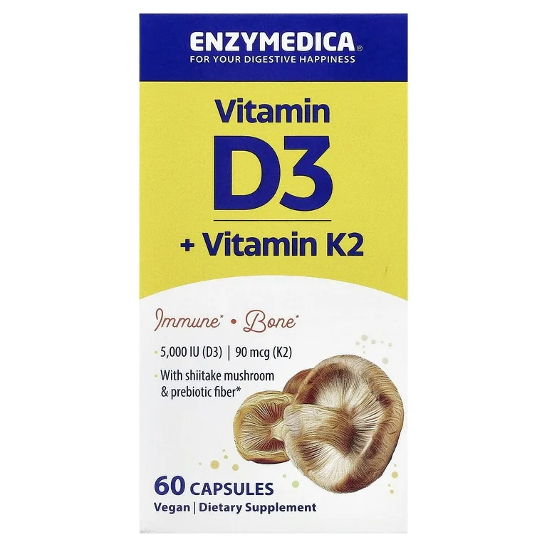 Enzymedica, витамин D3 с витамином K2, 60 капсул