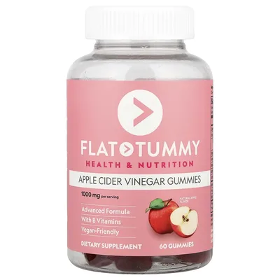 Flat Tummy, яблочный уксус в жевательных таблетках, со вкусом натурального яблока, 60 жевательных таблеток