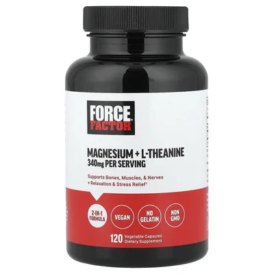 Force Factor, Магний + L-теанин, 120 растительных капсул