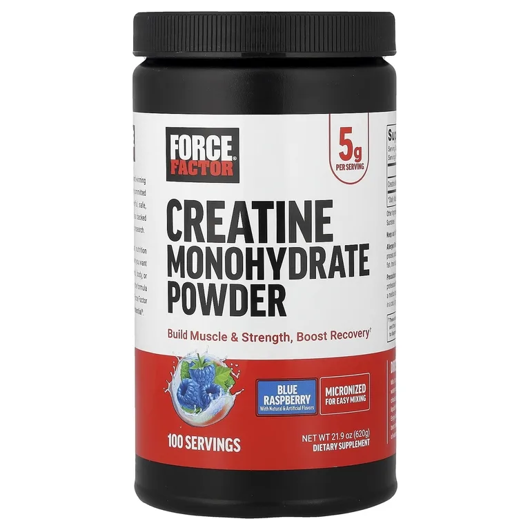 Force Factor, моногидрат креатина в порошке, со вкусом голубой малины, 620 г (21,9 унции)