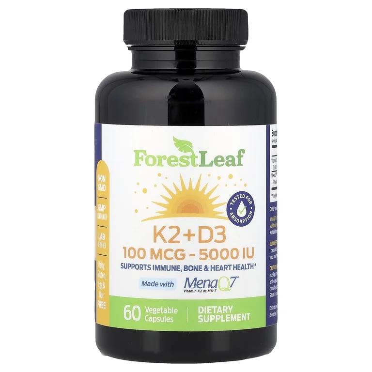 Forest Leaf, Витамины K2 и D3, 60 растительных капсул