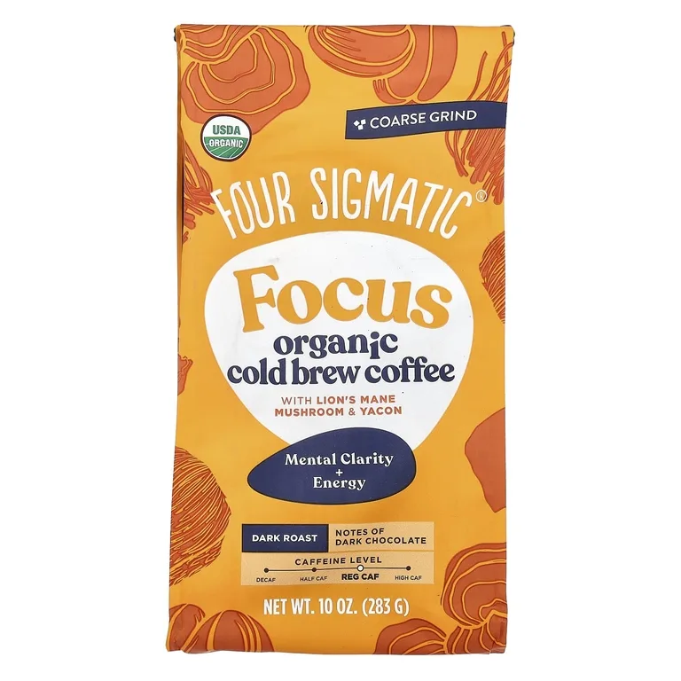 Four Sigmatic, Focus, органический холодный кофе с ежовиком гребенчатым, грибами и яконом, крупного помола, темная обжарка, 283 г (10 унций)