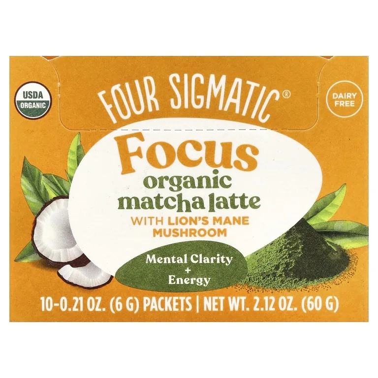 Four Sigmatic, Think, органическая смесь для латте матча с грибами ежовиком гребенчатым, 10 пакетиков по 6 г (0,21 унции)