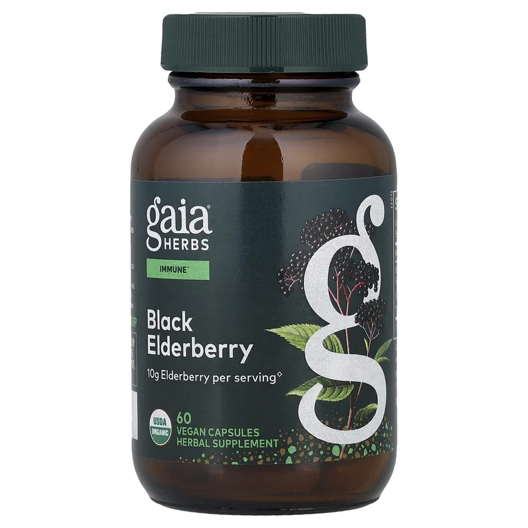 Gaia Herbs, черная бузина, 60 веганских капсул