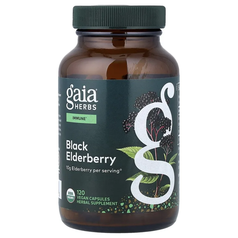 Gaia Herbs, черная бузина с плодами ацеролы, 120 веганских капсул