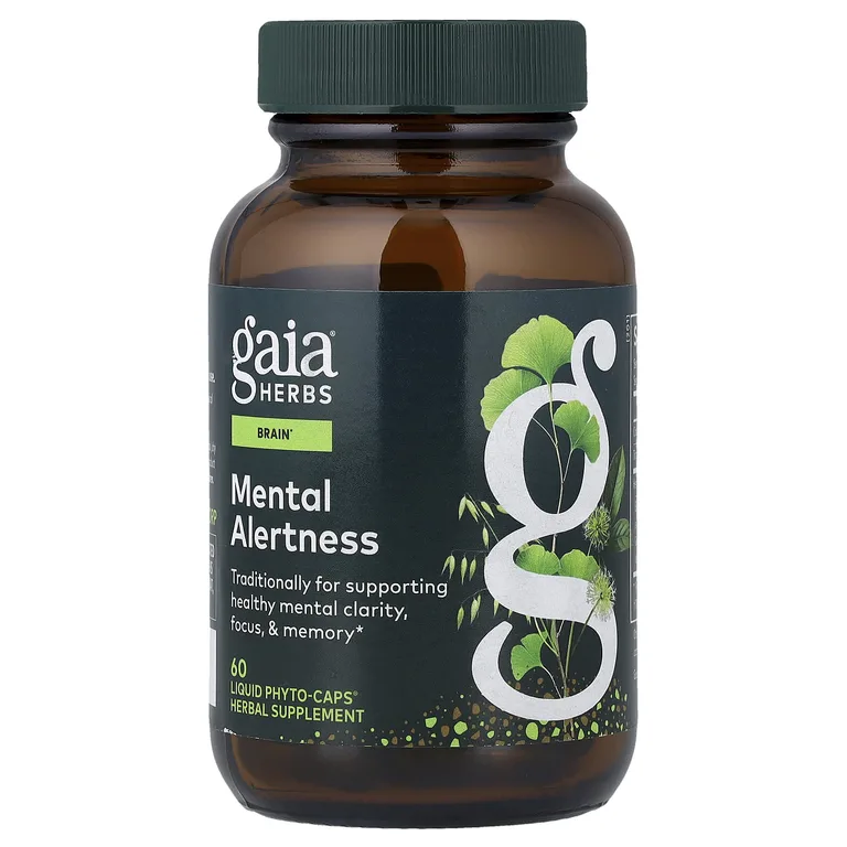 Gaia Herbs, растительная смесь для поддержки ясности ума, концентрации внимания и памяти, 60 капсул с жидким содержимым (418 мг в 1 капсуле)