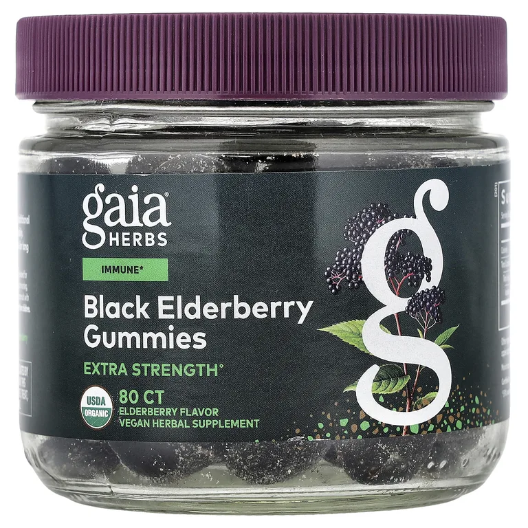 Gaia Herbs, жевательные таблетки с черной бузиной, 80 шт.