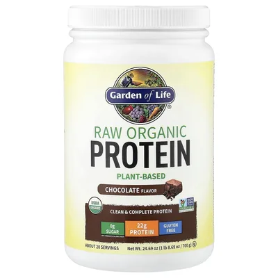 Garden of Life, необработанный органический протеин, со вкусом шоколада, 700 г (1 фунт, 8,69 унции)