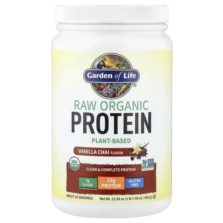Garden of Life, необработанный органический протеин, со вкусом ванильного чая, 680 г (1 фунт, 7,98 унции)