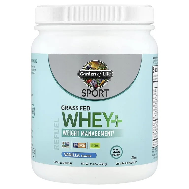 Garden of Life, Sport, Whey+ от коров травяного откорма, со вкусом ванили, 450 г (15,87 унции)