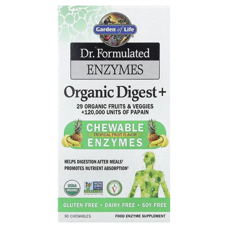 Garden of Life, цельнопищевые пищеварительные ферменты, вкус тропических фруктов, 90 жевательных таблеток