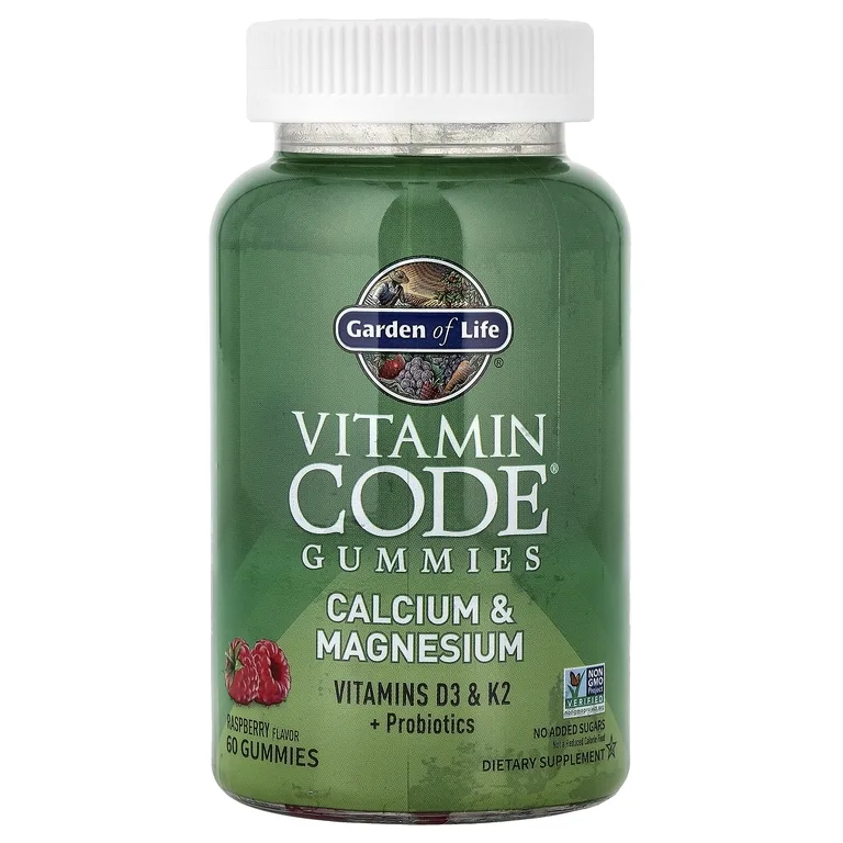 Garden of Life, Vitamin Code®, жевательные таблетки, кальций и магний, малина, 60 жевательных таблеток