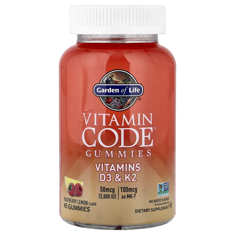 Garden of Life, Vitamin Code®, жевательные таблетки, витамины D3 и K2, со вкусом малины и лимона, 45 жевательных таблеток