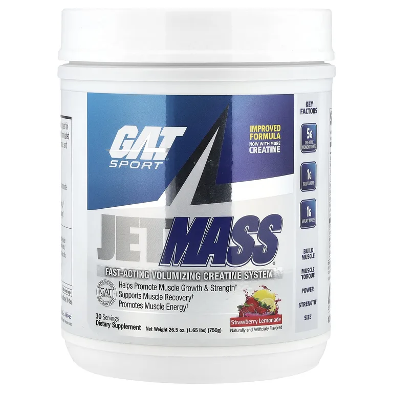 GAT, JetMASS®, система креатина быстрого действия, клубничный лимонад, 750 г (1,65 фунта)