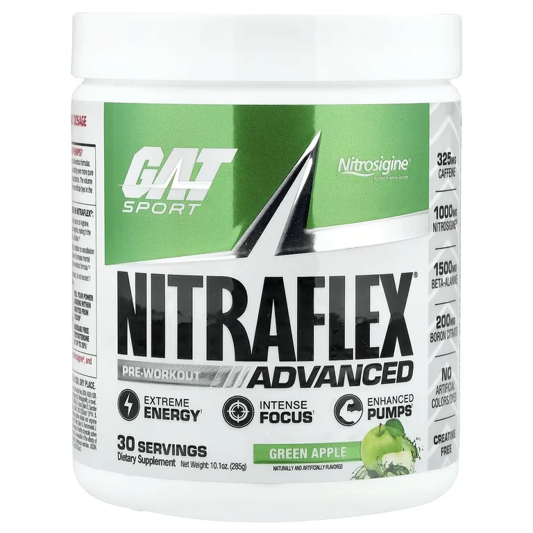 GAT, Sport, NITRAFLEX® Advanced, предтренировочный комплекс, со вкусом зеленого яблока, 285 г (10,1 унции)