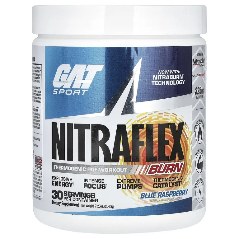 GAT, Sport, NITRAFLEX Burn, голубая малина, 204,9 г (7,23 унции)
