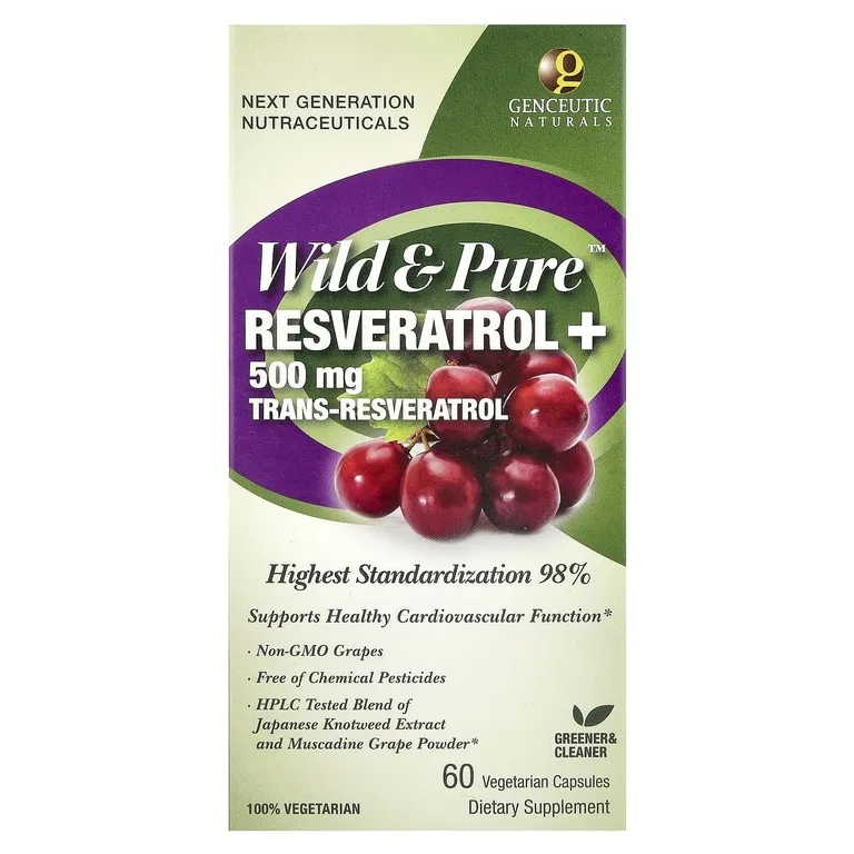 Genceutic Naturals, ресвератрол+, 60 вегетарианских капсул