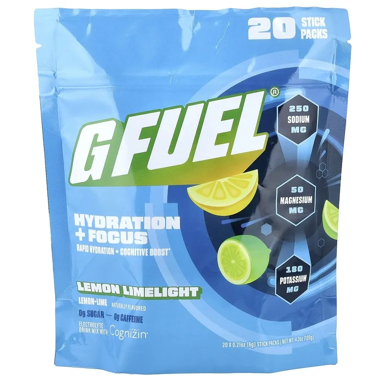GFUEL, Hydration + Focus, смесь для приготовления электролитического напитка с Cognizin®, лимонный свет, 20 пакетиков по 6 г (0,21 унции)