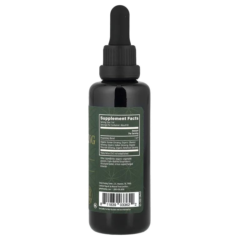 Global Healing, Raw Herbal Extract ™, женьшень 5, 59,2 мл (2 жидк. Унции)