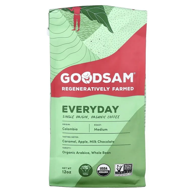 GoodSam PBC, органический кофе одного происхождения, для ежедневного использования, цельные зерна, средняя обжарка, 12 унций