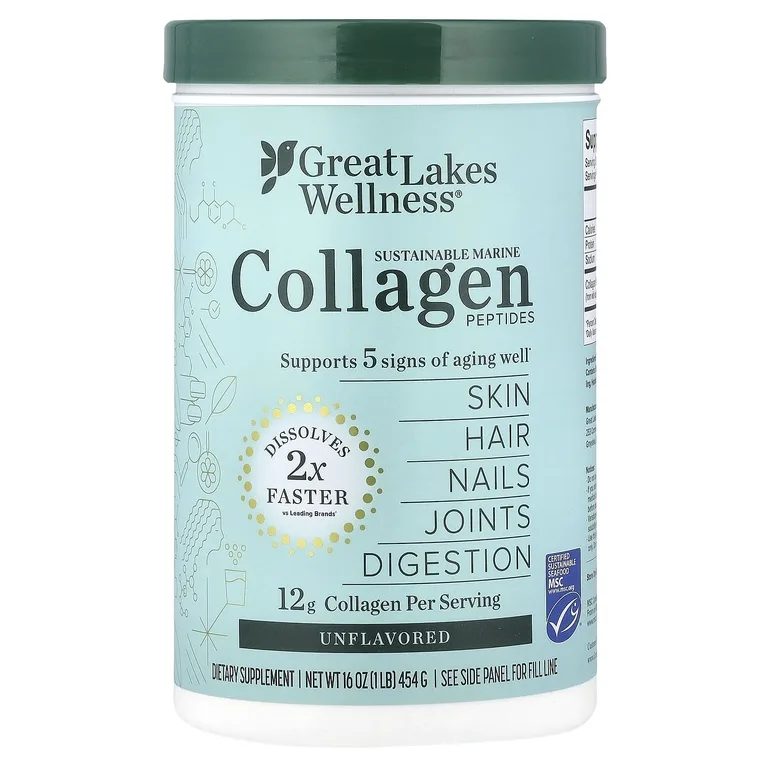 Great Lakes Wellness, экологичные пептиды морского коллагена, без вкусовых добавок, 454 г (16 унций)