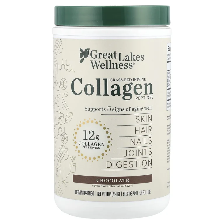 Great Lakes Wellness, Пептиды бычьего коллагена от травяного откорма, шоколад, 284 г (10 унций)