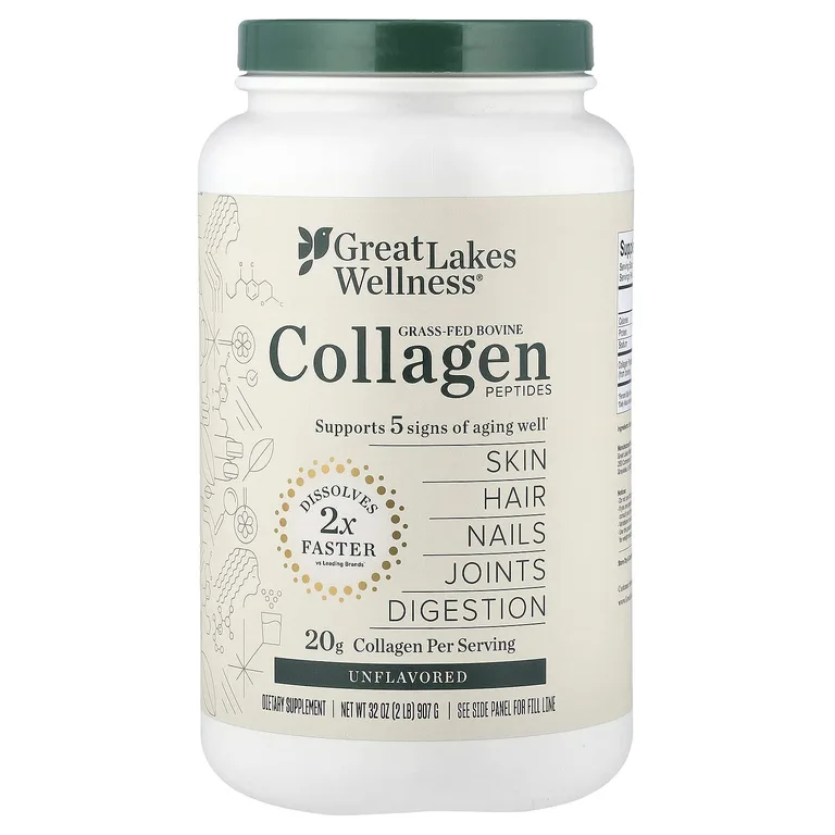 Great Lakes Wellness, пептиды бычьего коллагена от животных травяного откорма, без вкусовых добавок, 907 г (32 унции)