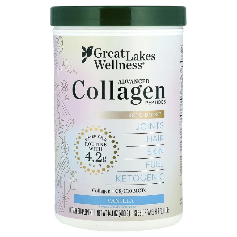 Great Lakes Wellness, улучшенные пептиды коллагена, с ванильным вкусом, 400 г (14,1 унции)