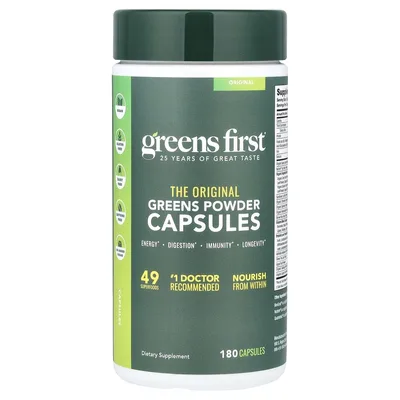 Greens First, порошок с зеленью в капсулах, 180 капсул
